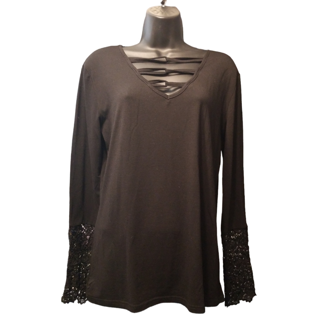 Laced Up V Neck with Crochet Sleeves
